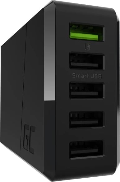 Mbështjellës për telefon Green Cell, me 5 porta USB Quick Charge 3.0, i zi