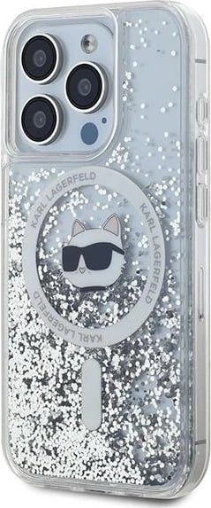 Mbështjellës Karl Lagerfeld Liquid Glitter Choupette Head MagSafe për iPhone 13 Pro Max, Transparent