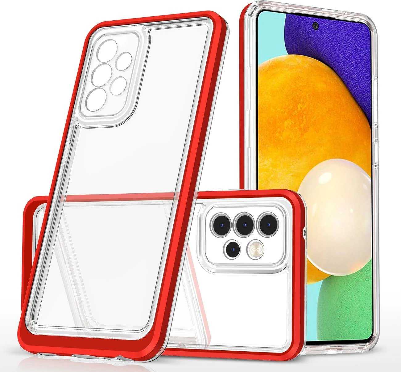 Mbështjellës Hurtel Hybrid Armor Clear 3in1 për Samsung Galaxy A73, Transparent/Kuq