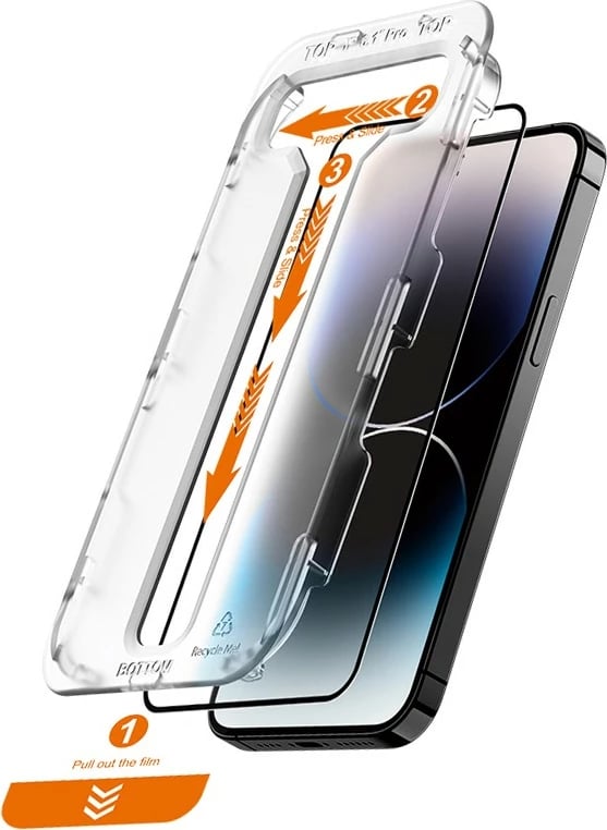 Xham i temperuar CRONG EasyShield 2-Pack për iPhone 14 Pro, Set prej 2 copë, me kornizë të zezë