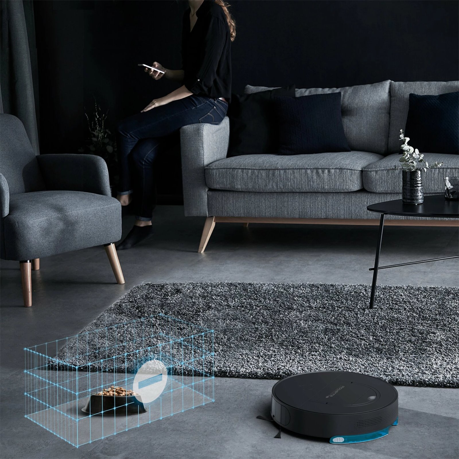 Fshesë robotike, Rowenta X-Plorer Series 130 AI RR9075WH, depozitë 0.5 L, autonomi 120 min, lartësi 8 cm