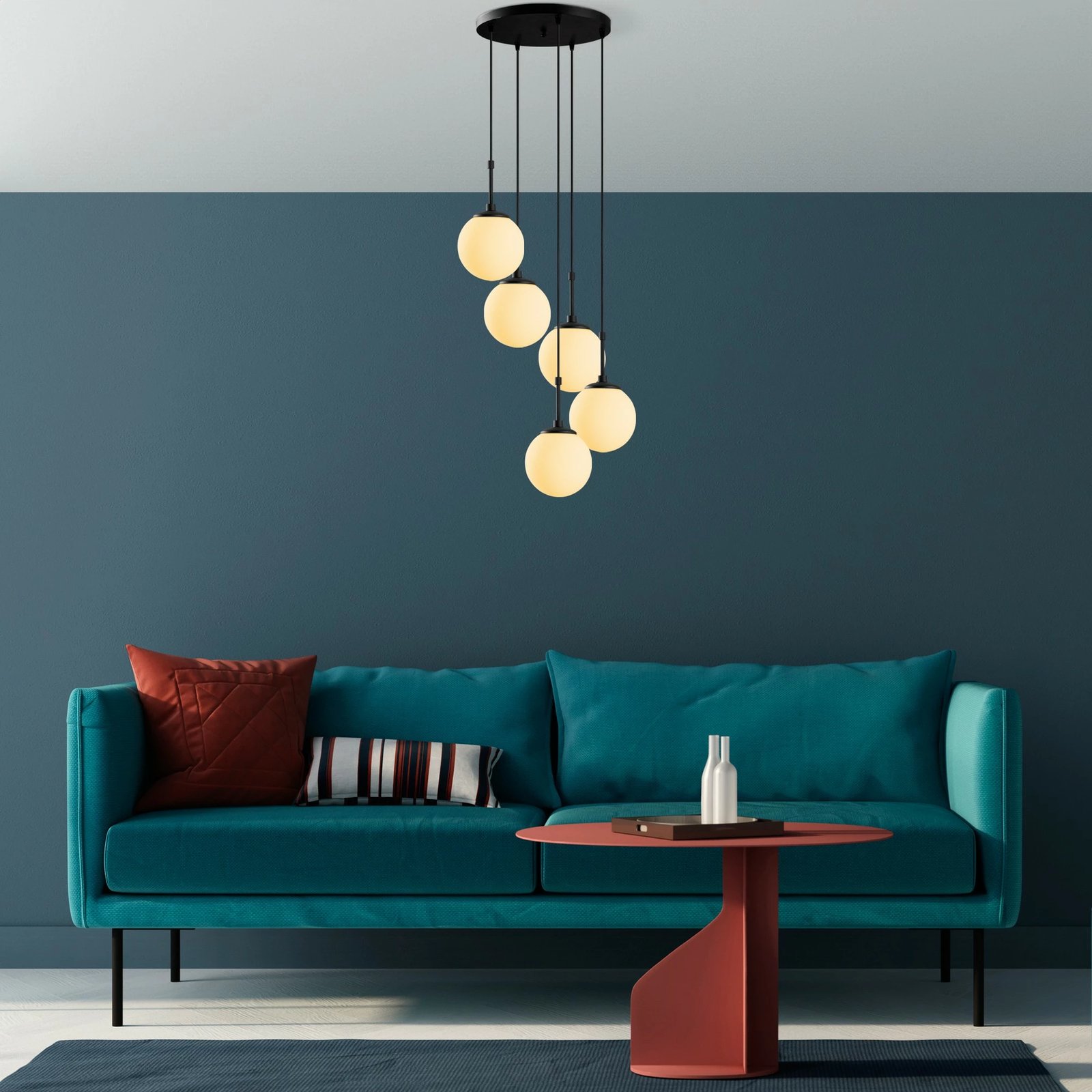 Llambë tavani Opviq, Orbital, e zezë, 5 sfera, 40x40x115cm