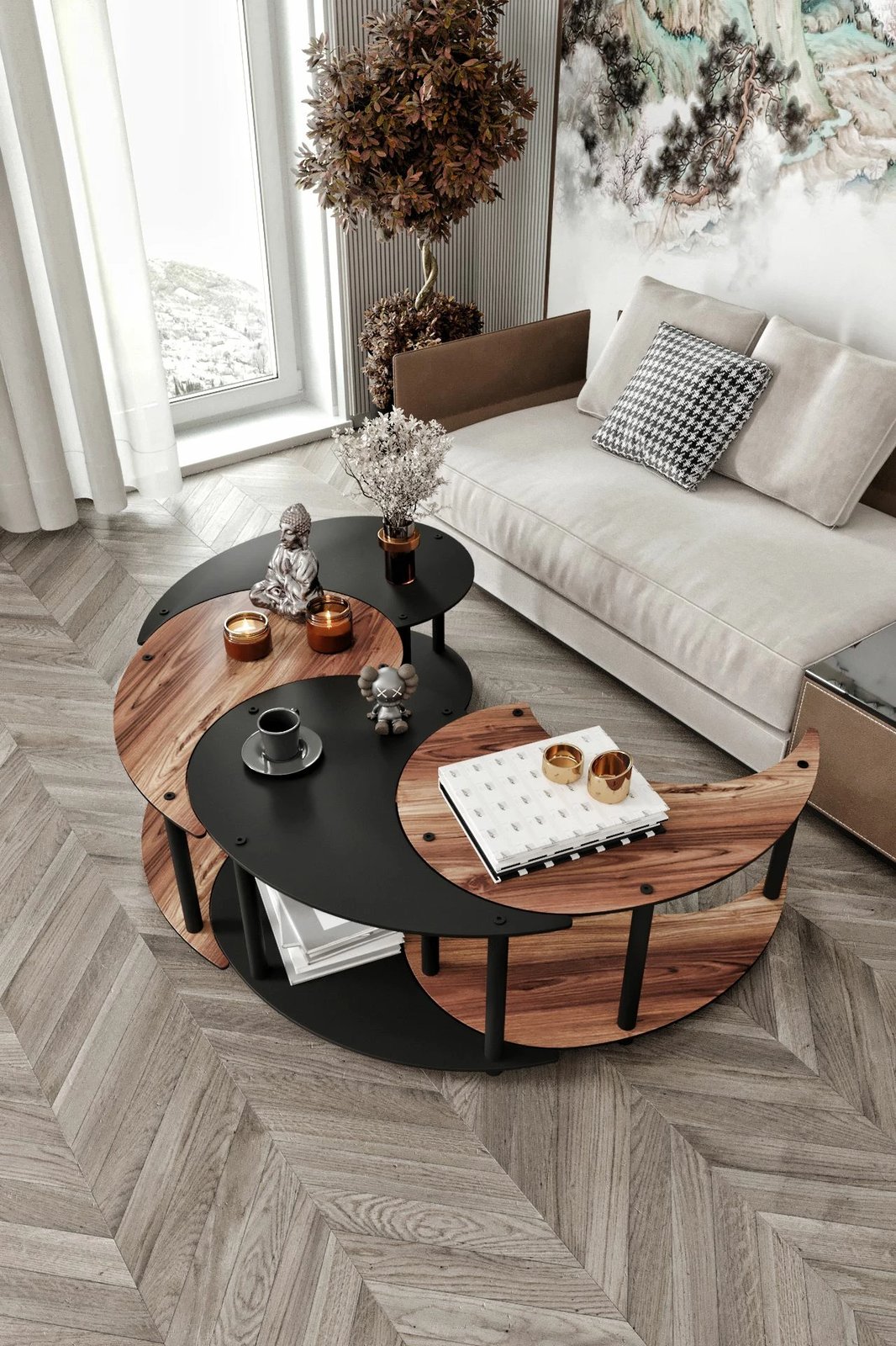 Set tavoline kafeje Skye Decor, Yi Yang4L, 70cm, ngjyrë arre dhe e zezë