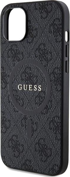 Mbështjellës Guess 4G Collection Leather Metal Logo MagSafe për iPhone 14/15/13, i zi