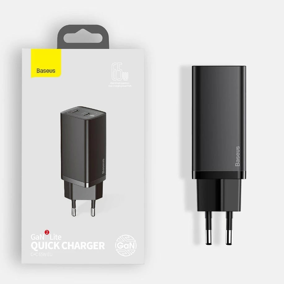 Karikues i shpejtë Baseus GaN2 Lite, 65W, USB/USB-C, i zi Karikues i shpejtë Baseus GaN2 Lite, 65W, USB/USB-C, i zi