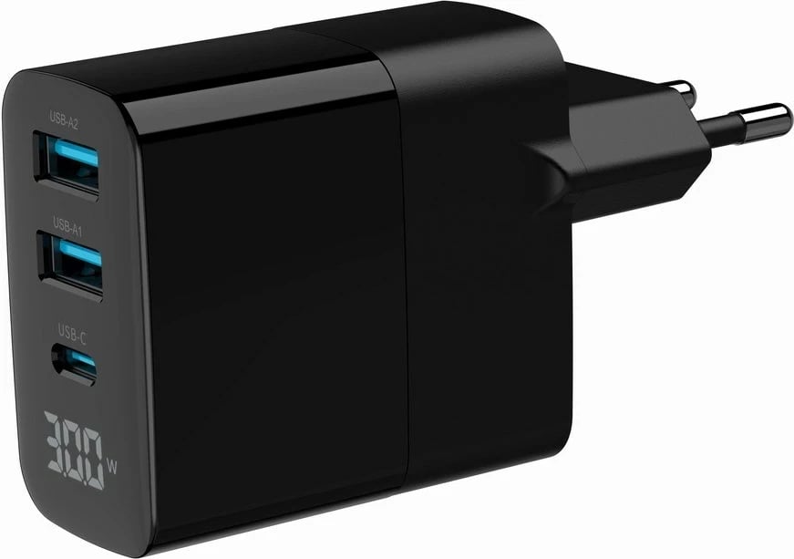 Karikues universal Gembird TA-UC-PDQC30LCD-BK-02 me ekran LCD, 30W, i zi