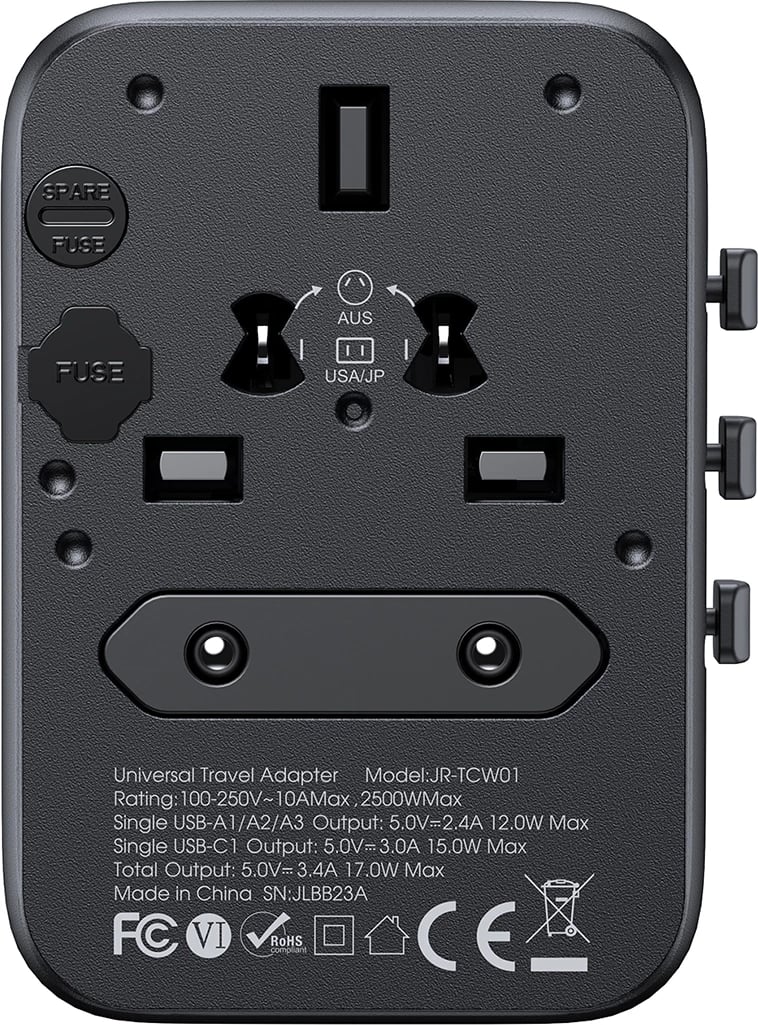 Adapter udhëtimi universal Joyroom JR-TCW01, 17W, 4 porta USB, i zi