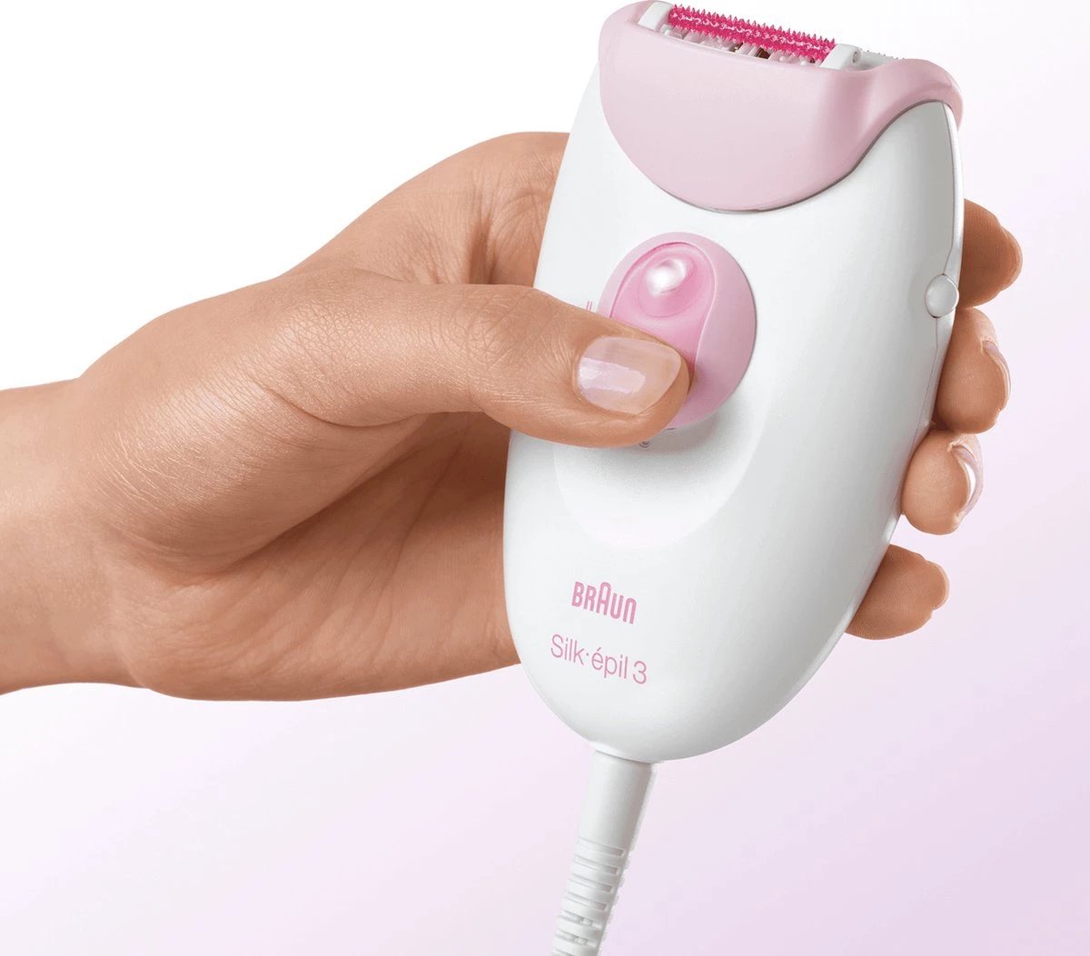 Epilator, Braun, Silk-épil 3 3-274, 20 pinceta, 2 shpejtësi, me Smartlight, rozë/bardhë, set: koka rroje + trimmer + masazh