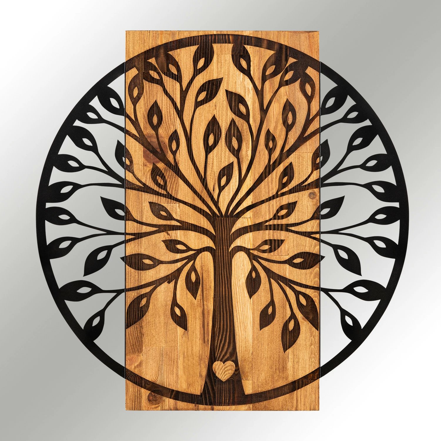 Aksesor dekorativ për mur, dru dhe metal, Wallity Zehre, ngjyrë e zezë dhe arre, 56x58cm