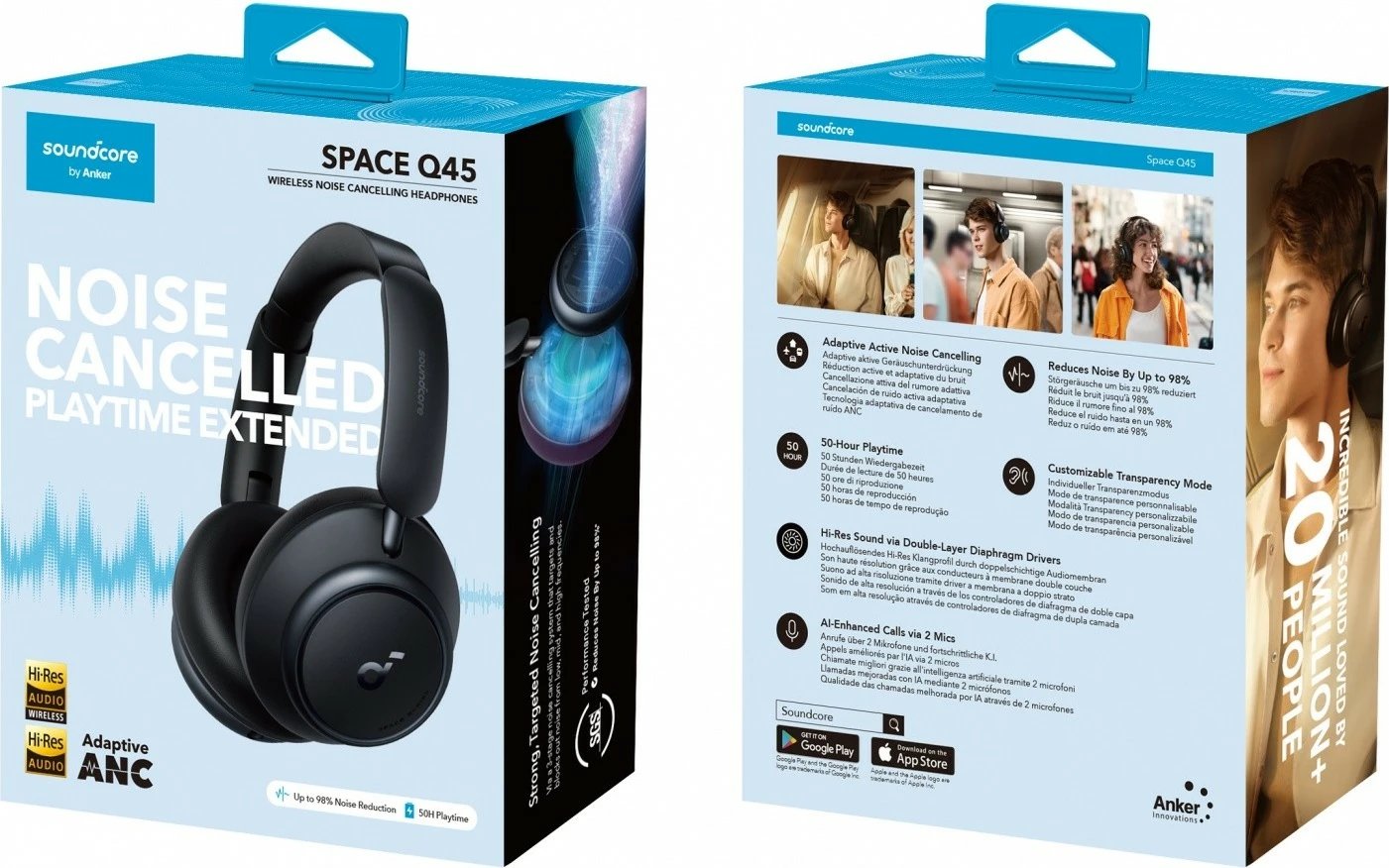 Kufje mbi veshë Anker Soundcore Space Q45, Bluetooth, Anulim zhurme, Bardhë