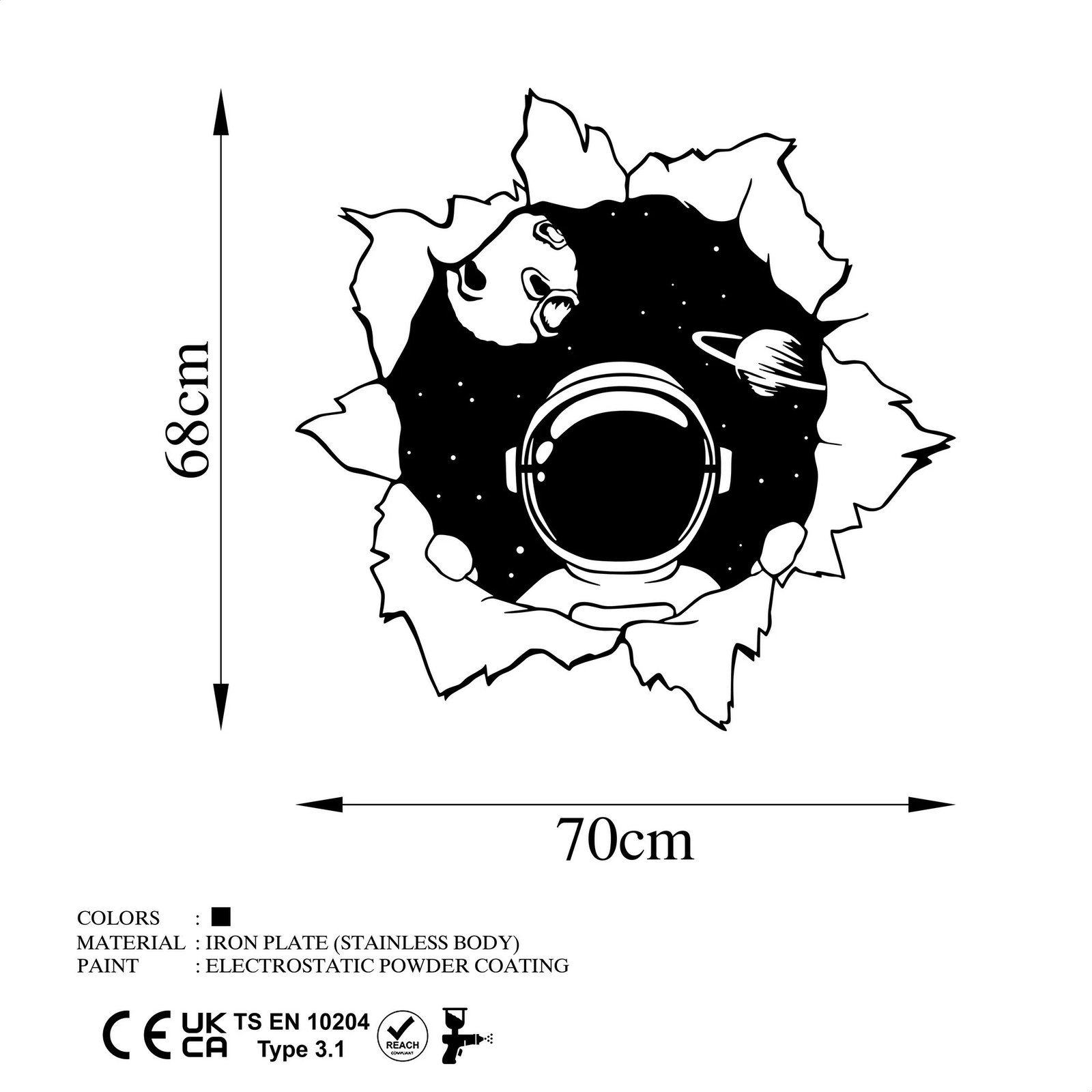Aksesor dekorativ metalik për mur, Wallity, Hello World, ngjyrë e zezë, 68x70cm