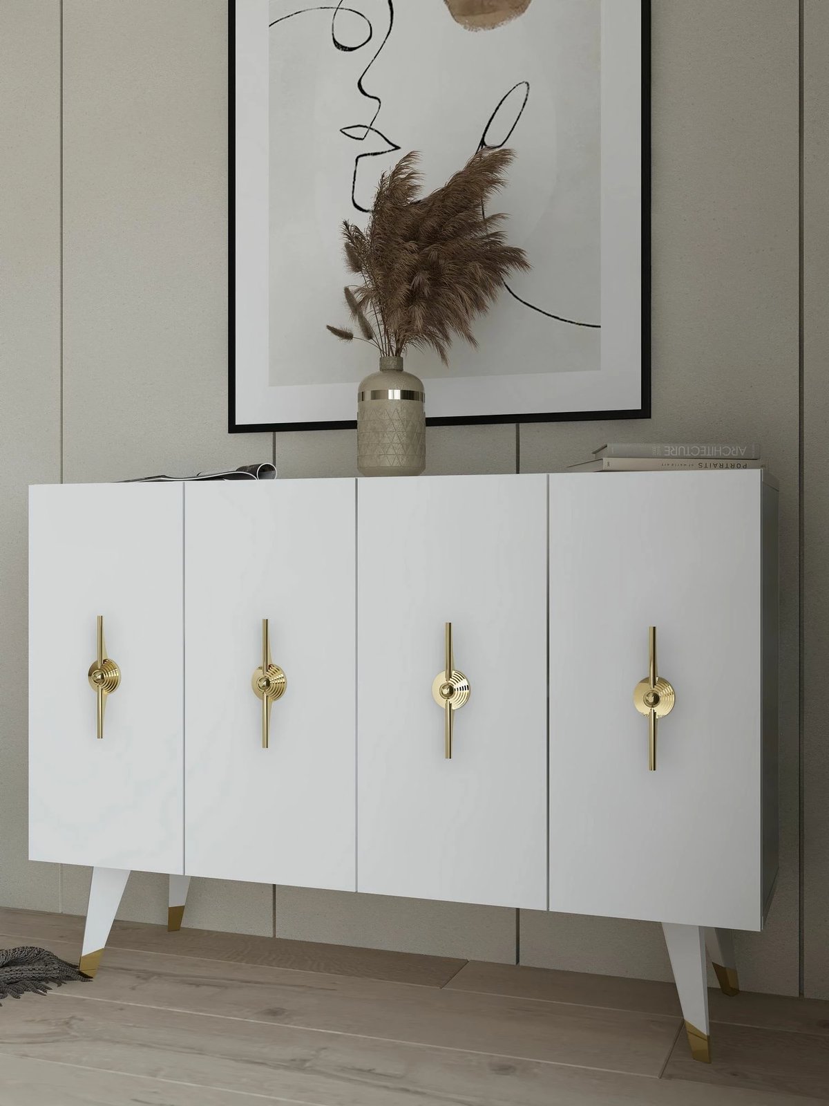 Konsolë Skye Decor, Quart Ramada, ngjyrë ari dhe e bardhë