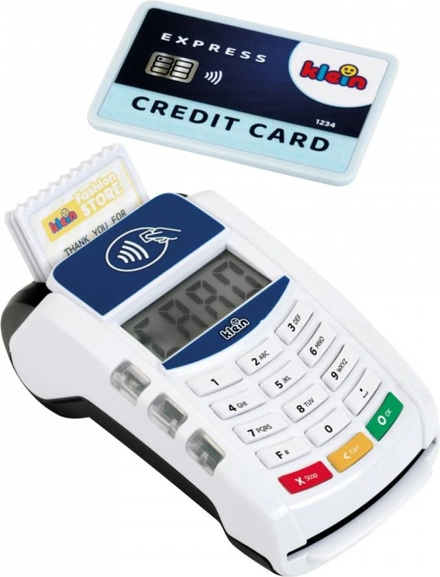Terminal pagese lodër Klein 7266, plastikë, i bardhë, me kartë krediti dhe fatura lodër