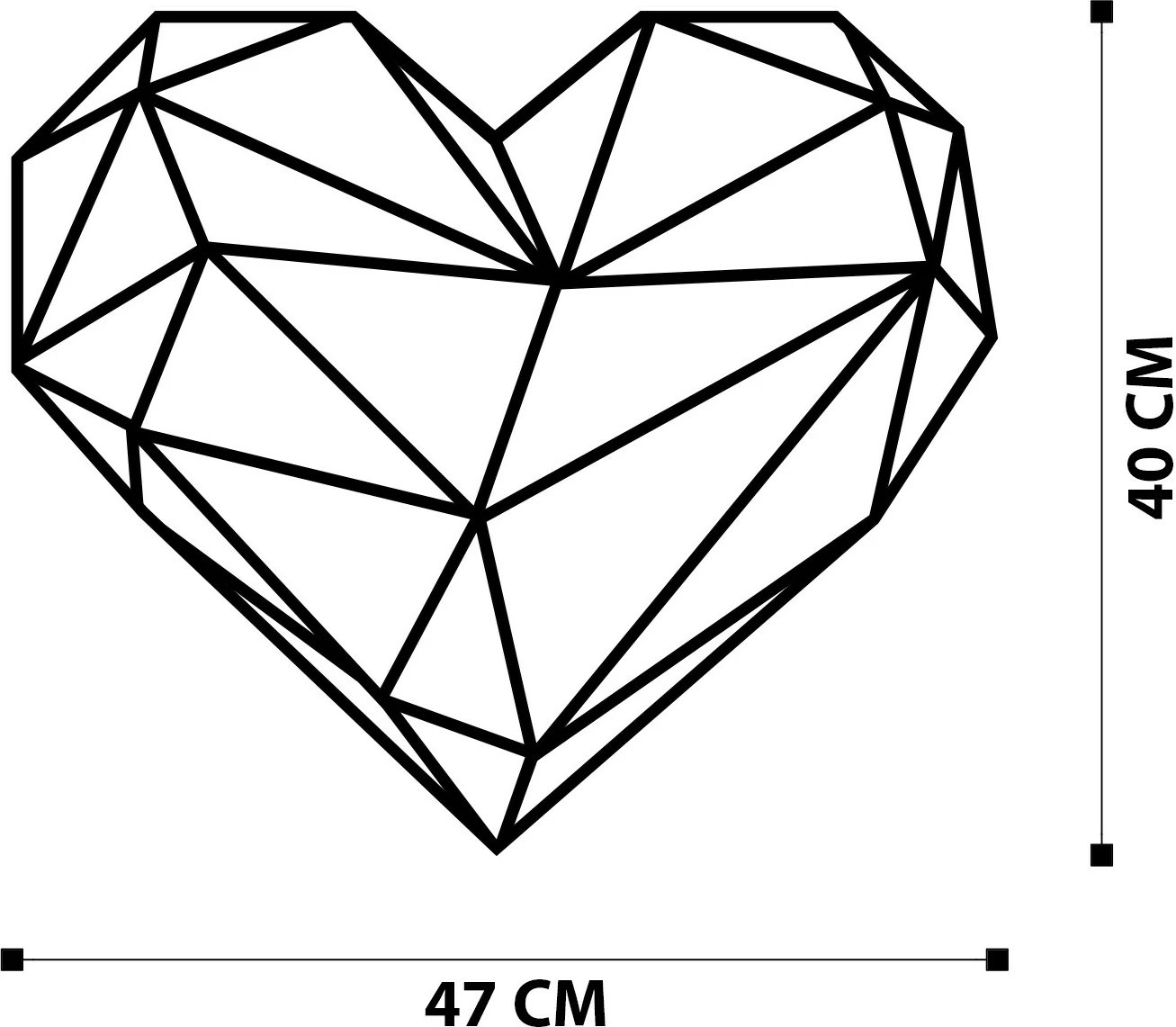 Aksesor dekorativ muri prej metali, zemër, ngjyrë e zezë, 47x40cm