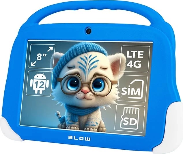 Tablet për fëmijë KidsTAB8 BLOW, 8", 4+64GB, LTE+ MicroSIM & mbështjellëse, i zi/ i kaltër