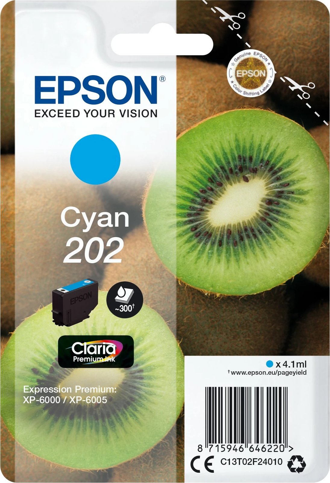Toner Epson 202 Claria Premium, Cyan, 4.1ml, për XP-6000/XP-6005