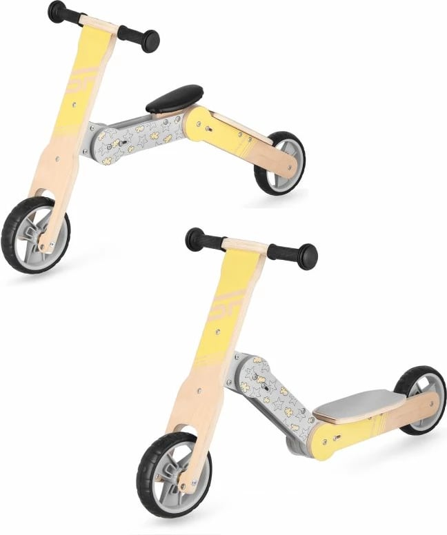 Bicikletë e balancës dhe trotinet për fëmijë 2në1 Spokey WOO-RIDE MULTI, e verdhë