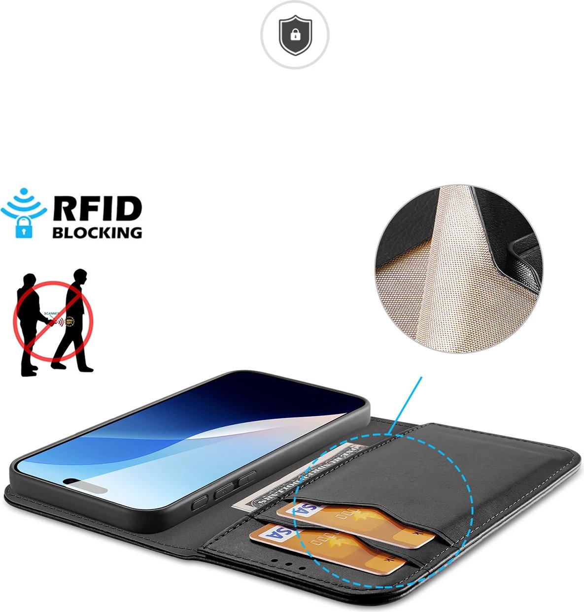 Mbështjellës Dux Ducis Hivo për iPhone 16 Pro, lëkurë, me kapak, RFID, i zi