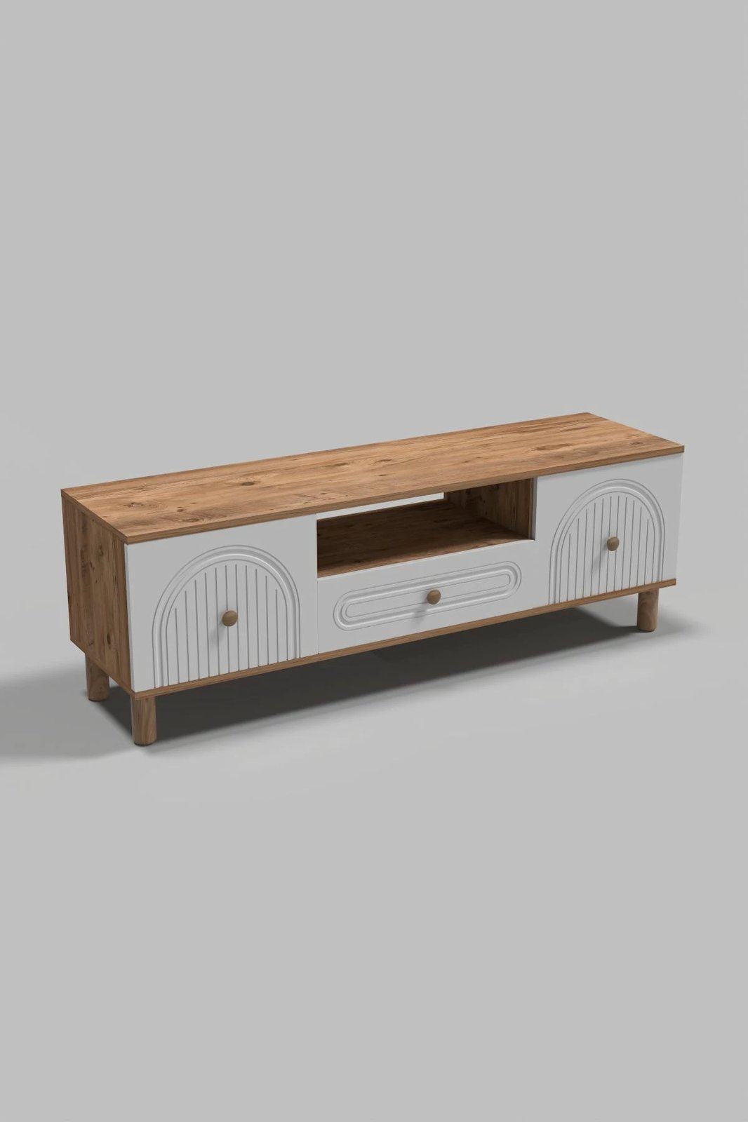 Komodë TV Skye Decor, Bellora 150, ngjyrë pishë Atlantike dhe e bardhë