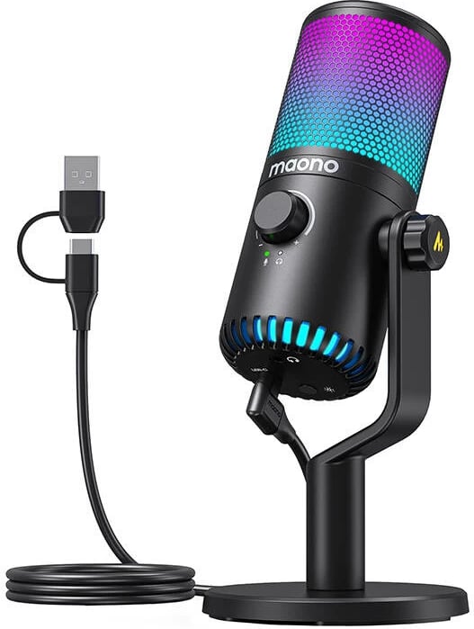 Mikrofon gaming Maono DM30RGB, kondensator, kardioid, me ndriçim RGB, i zi