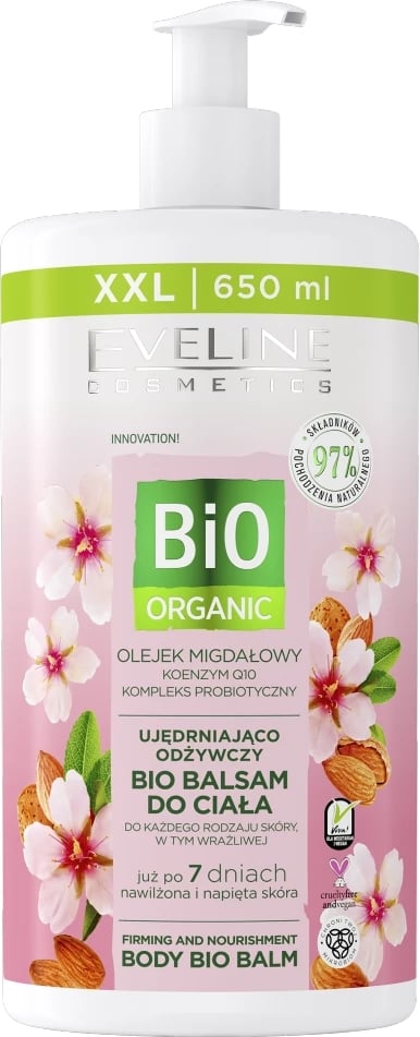 Balsam trupi për femra Eveline Cosmetics Bio Organic Firming and Nourishing me vaj bajame, 650ml