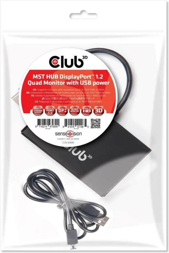 Hub DisplayPort Club3D SenseVision 1xDP në 4xDP, 0.13m, i zi