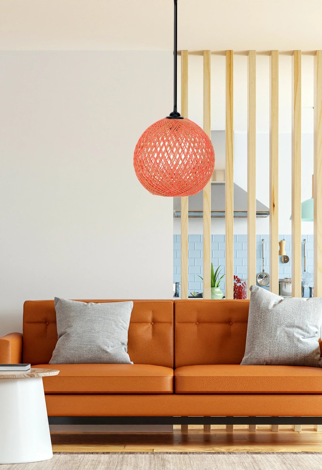 Llambë tavani prej jute, boho, portokalli-kafe, Opviq 190-JN
