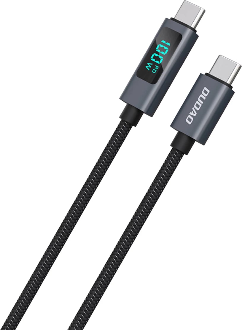 Kabllo USB-C në USB-C Dudao L7C, 1m, 100W, me ekran LED, e zezë