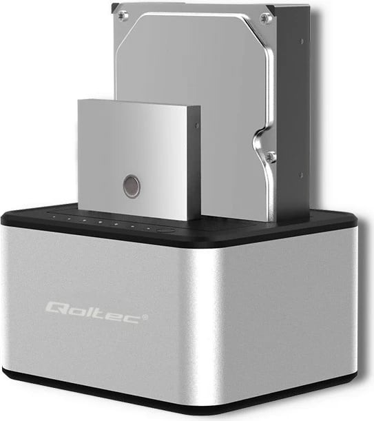 Stacion dokimi Qoltec 50316 për 2x HDD/SSD, USB 3.0, klonim offline, argjend