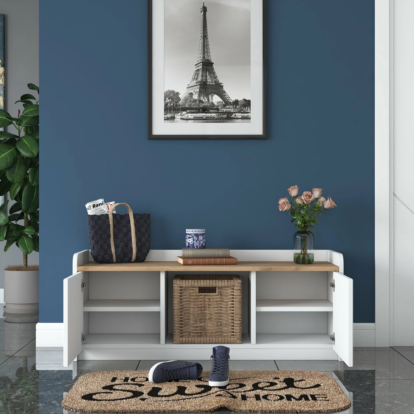 Dollap këpucësh Hanah Home, P2 - 1808, ngjyrë arrë dhe e bardhë