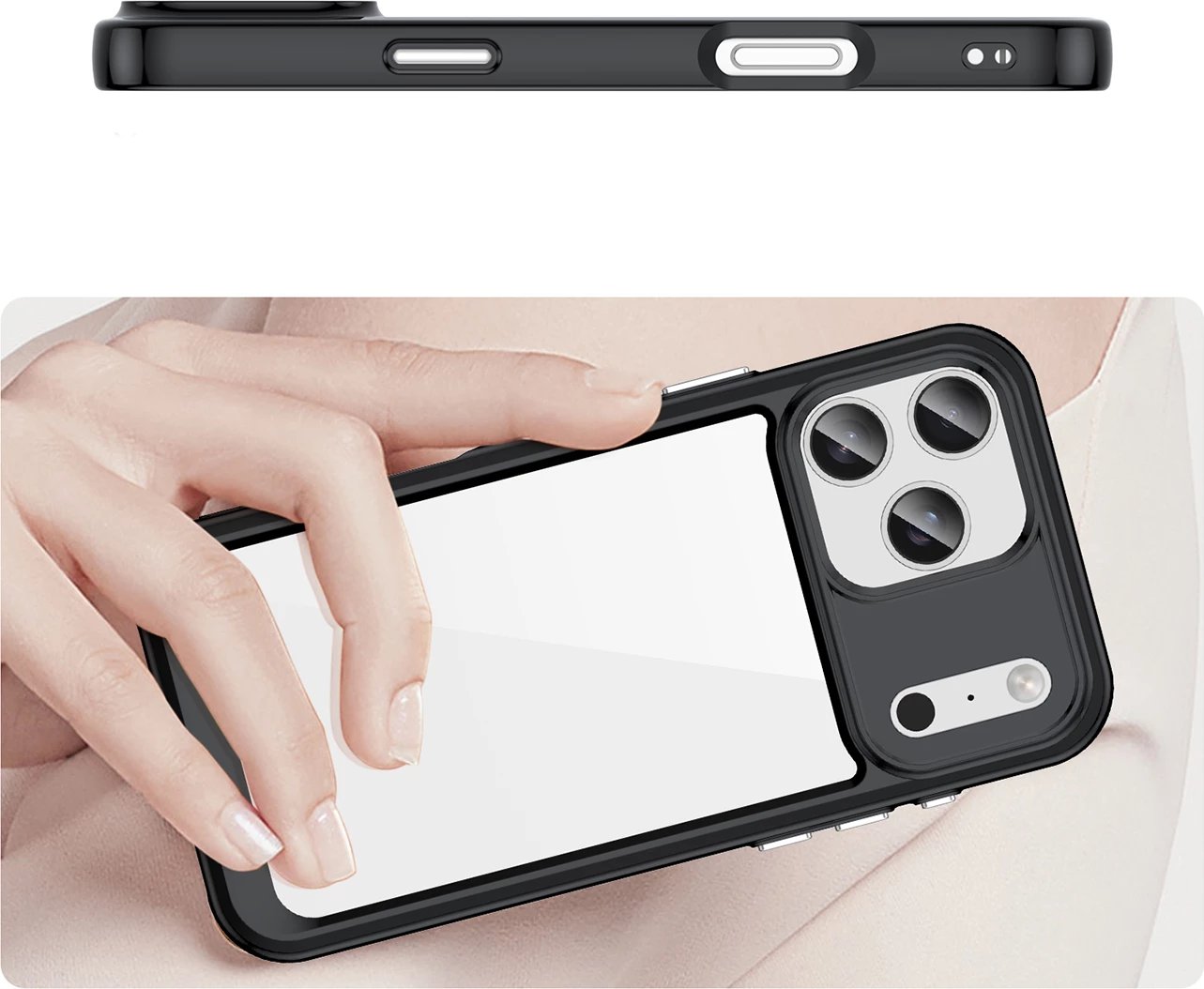 Mbështjellës Hurtel Outer Space për iPhone 17 Pro, MagSafe, i tejdukshëm me korniza të zeza