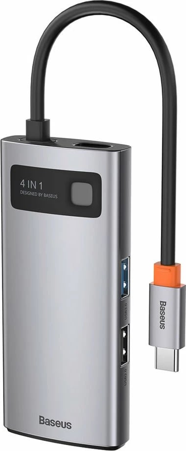 HUB multifunksional Baseus Metal Gleam 4-në-1, USB-C, HDMI 4K, Power Delivery 100W, Gri