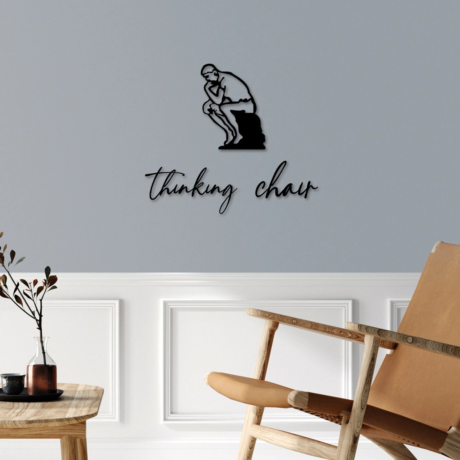 Aksesor dekorativ metalik për mur, Thinking Chair, ngjyrë e zezë, set prej 3 pjesësh