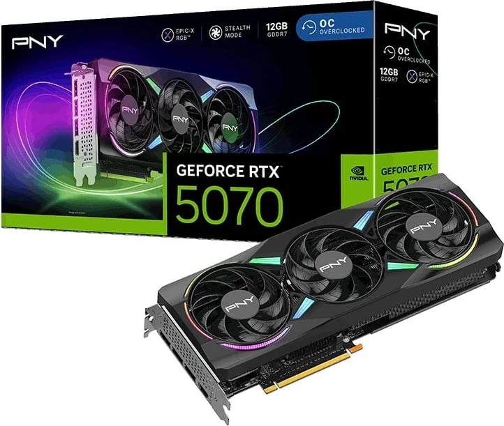 Kartelë grafike PNY GeForce RTX 5070 EPIC-X RGB OC, 12 GB GDDR7, E zezë