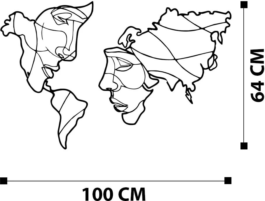Aksesor dekorativ metalik për mur, Wallity, Suret Two, ngjyrë e zezë, 100x64cm
