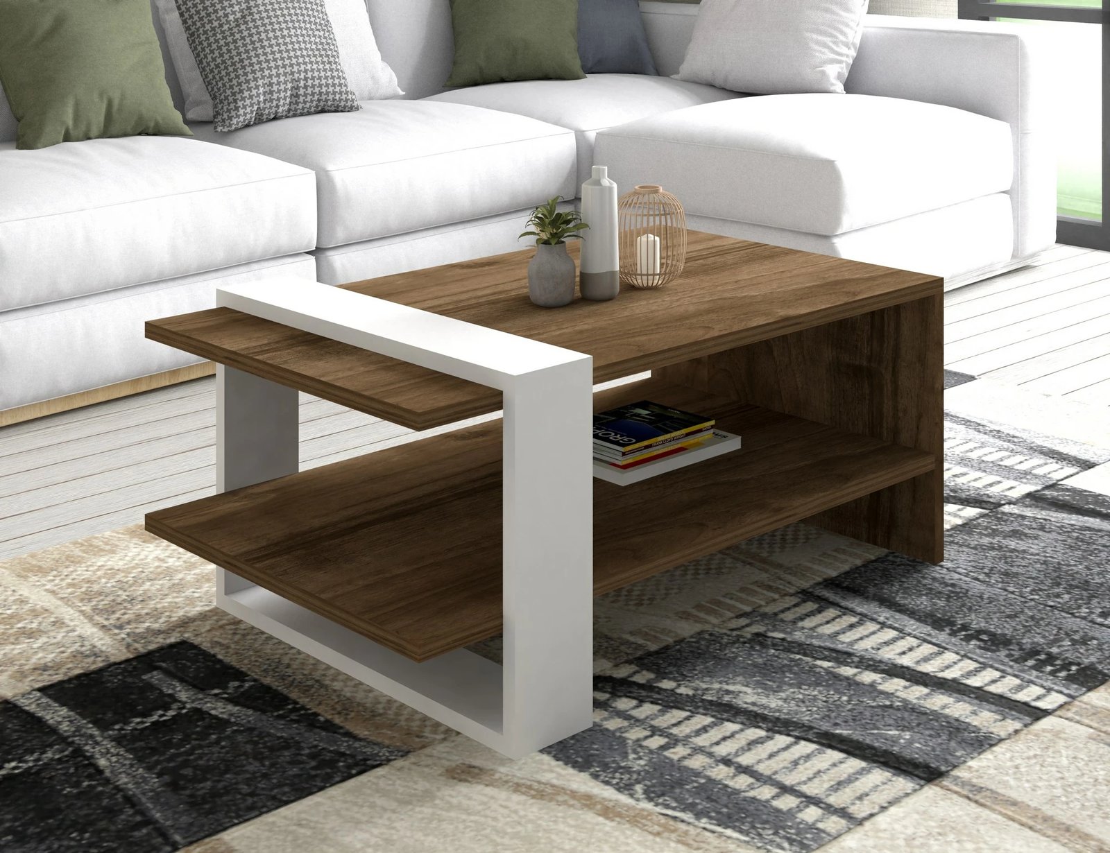 Set mobiljesh për dhomë dite, Gaye, ngjyrë arre dhe e bardhë