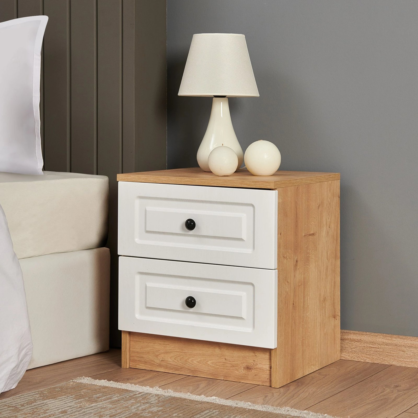 Komodinë nate Skye Decor, Tuvalle 033, ngjyrë lis safir dhe e bardhë