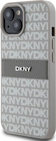 Mbështjellës DKNY Mono Stripe & Metal Logo për iPhone 15 Plus / 14 Plus, Bezhe