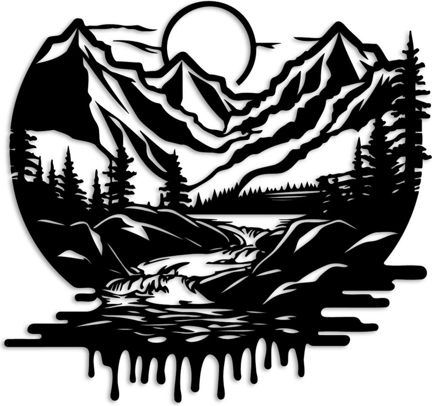 Aksesor dekorativ metalik për mur, Wallity, Montain River