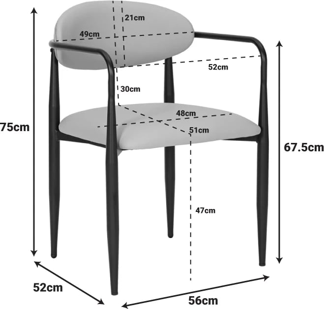 Fotel Kalone, material stof, ngjyrë antracit, këmbë të zeza matte, 56x55x78cm