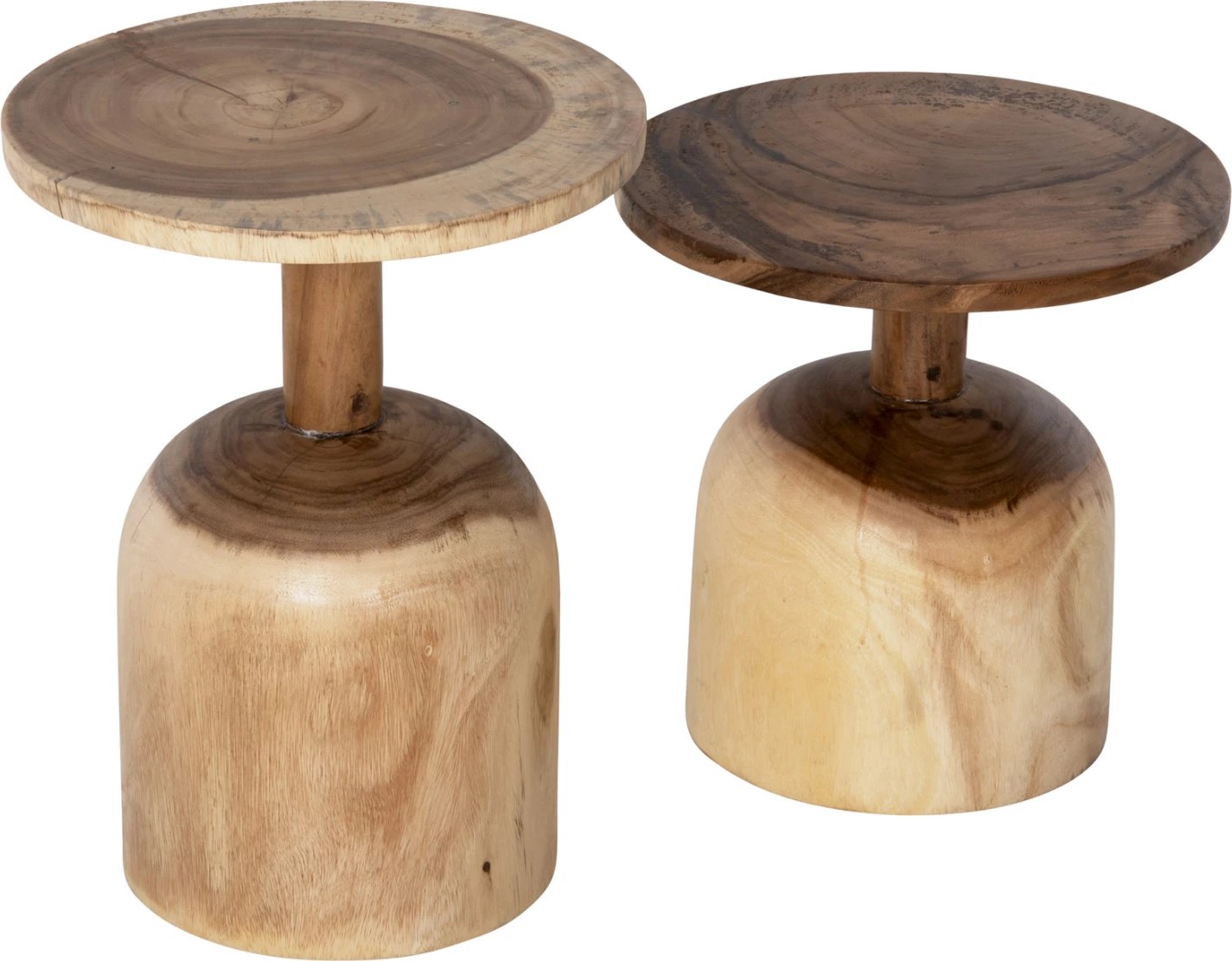 Set 2 tavolina anësore, dru Suar, natyral, Φ38,5 & Φ39,5 cm