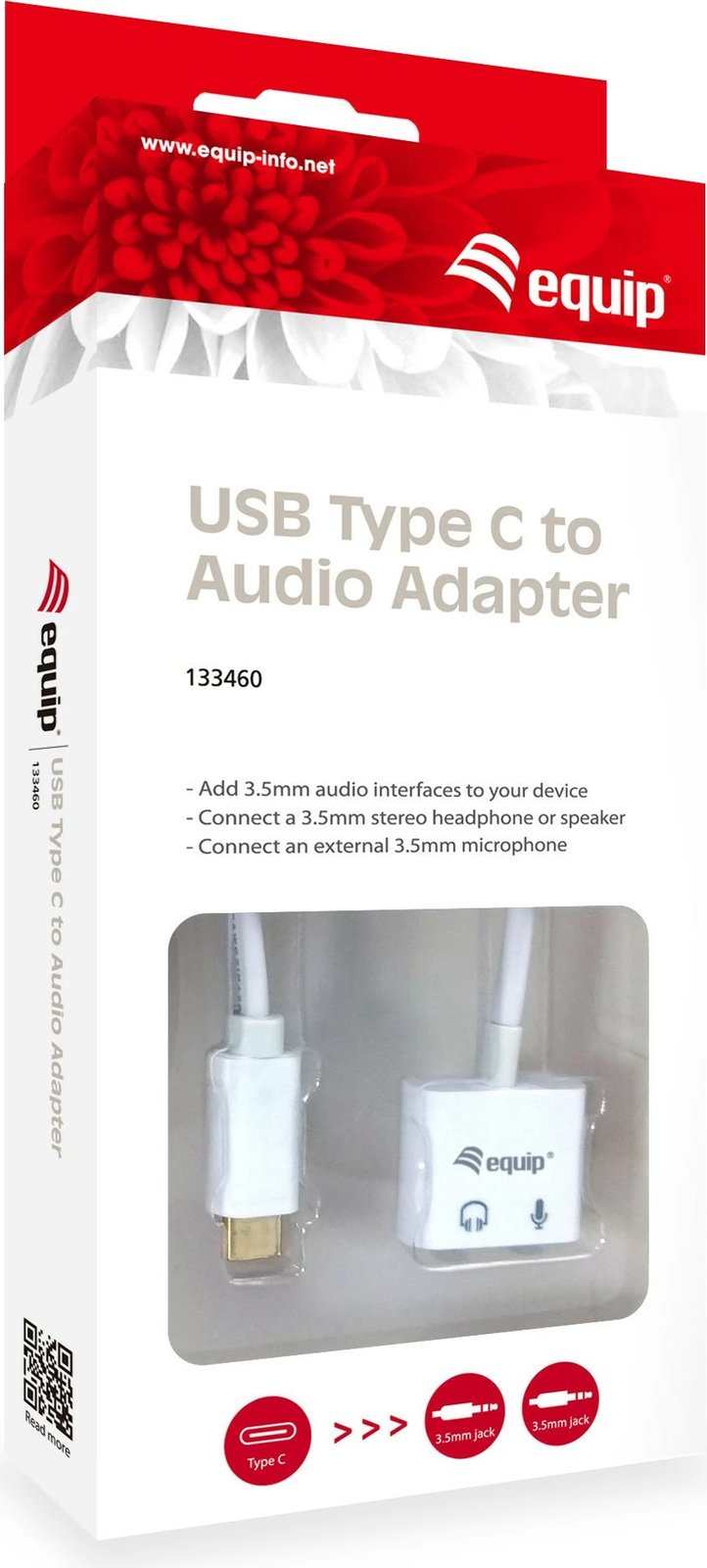 Adapter audio Equip 133460, USB Type C në 3.5mm, i bardhë