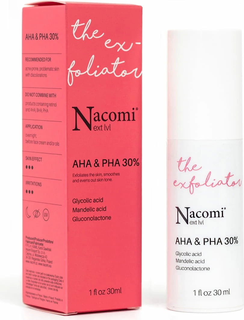 Peeling acid për fytyrë Nacomi Next Level AHA dhe PHA 30% për femra, 30ml