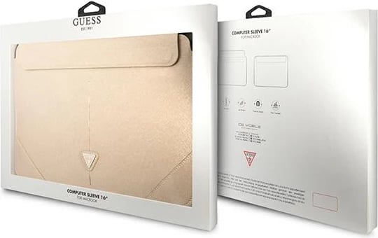 Mbështjellës laptopi Guess Saffiano Triangle Logo, 16", Bezhe