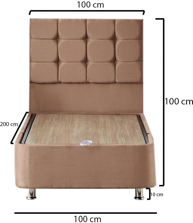 Set krevat, dyshek, bazë dhe shtrat, Skye Decor, ngjyrë kafe e çelët, 100x200