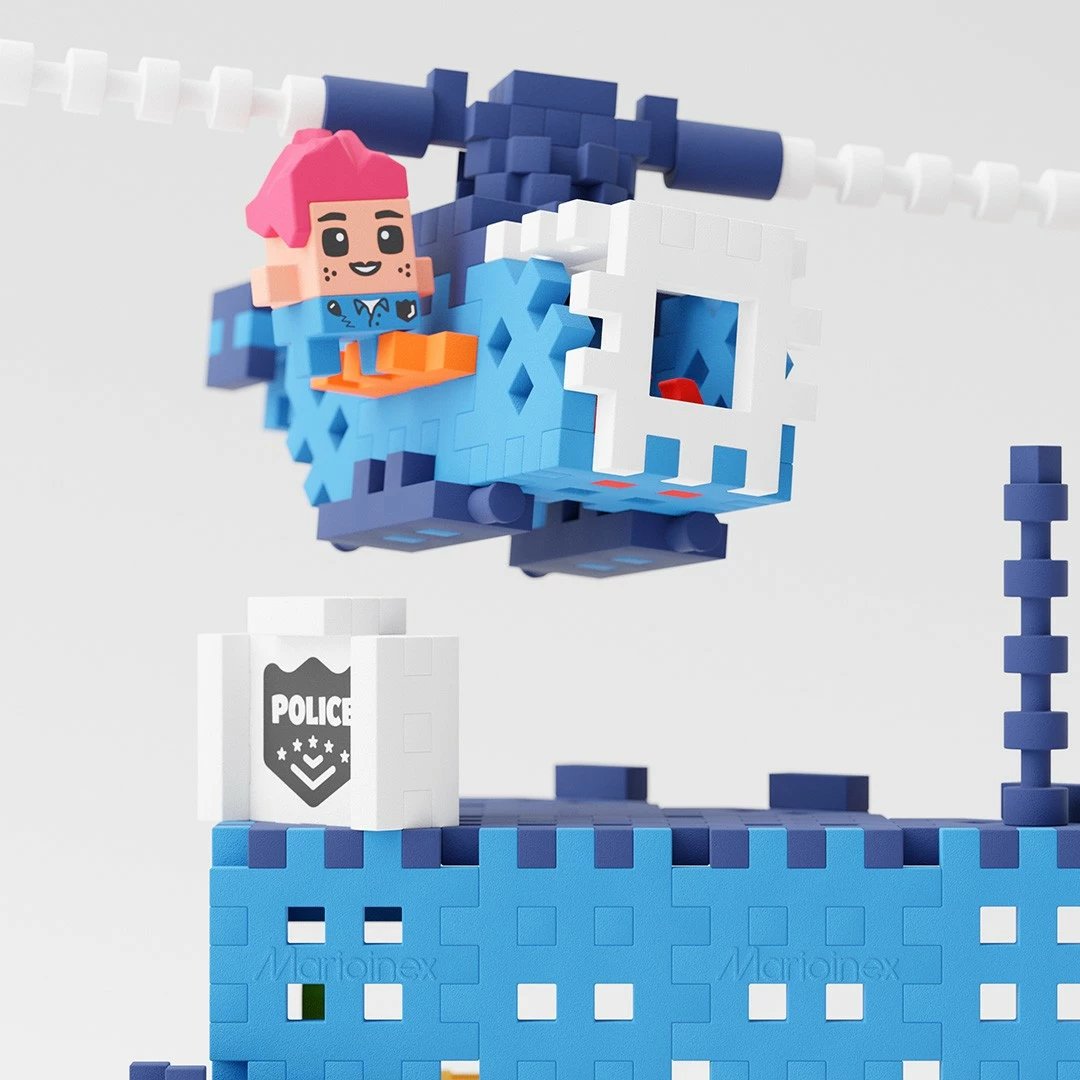 Set lodrash ndërtimi Marioinex Mini Waffle City, 280 pjesë, Stacion policie me figurina dhe automjete
