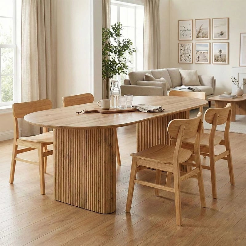 Tavolinë ngrënieje Nembou, MDF, ngjyrë lisi, 210x100x76cm