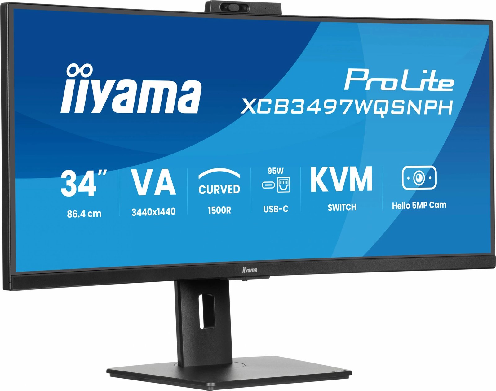 Monitor iiyama ProLite XCB3497WQSNPH-B1, 34", VA, UWQHD, KVM, USB-C, i zi