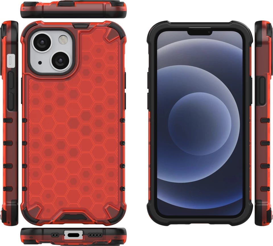 Mbështjellës Hurtel Honeycomb për iPhone 13 mini, i kuq