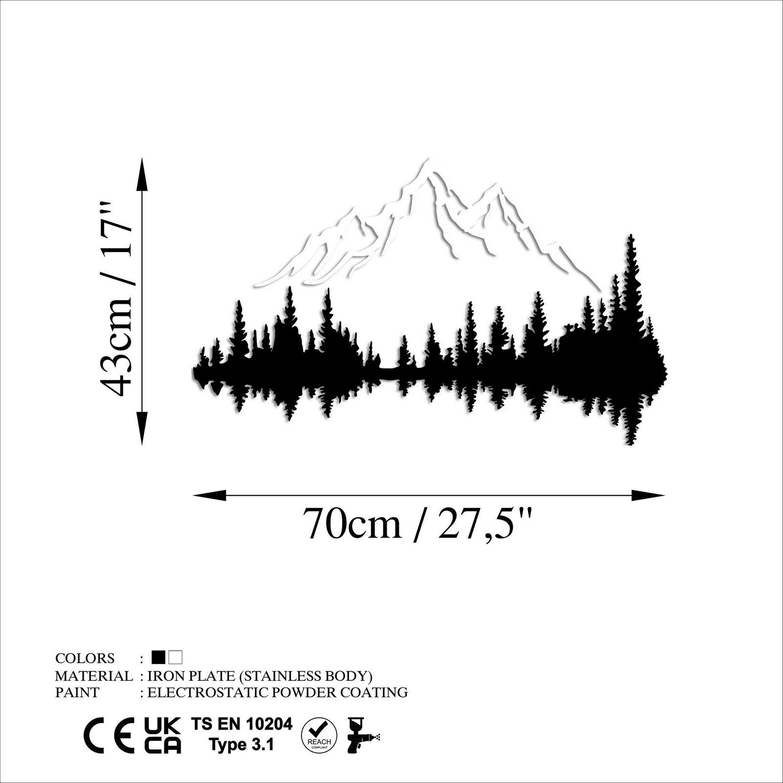 Aksesor muri dekorativ prej metali, Wallity, natyrë dhe male - 8, ngjyrë e zezë dhe e bardhë